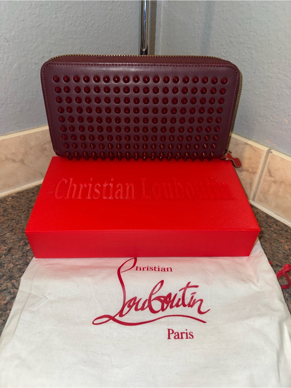 Christian Louboutin "Panettone" long zip-around wallet calf skin leather. Euc